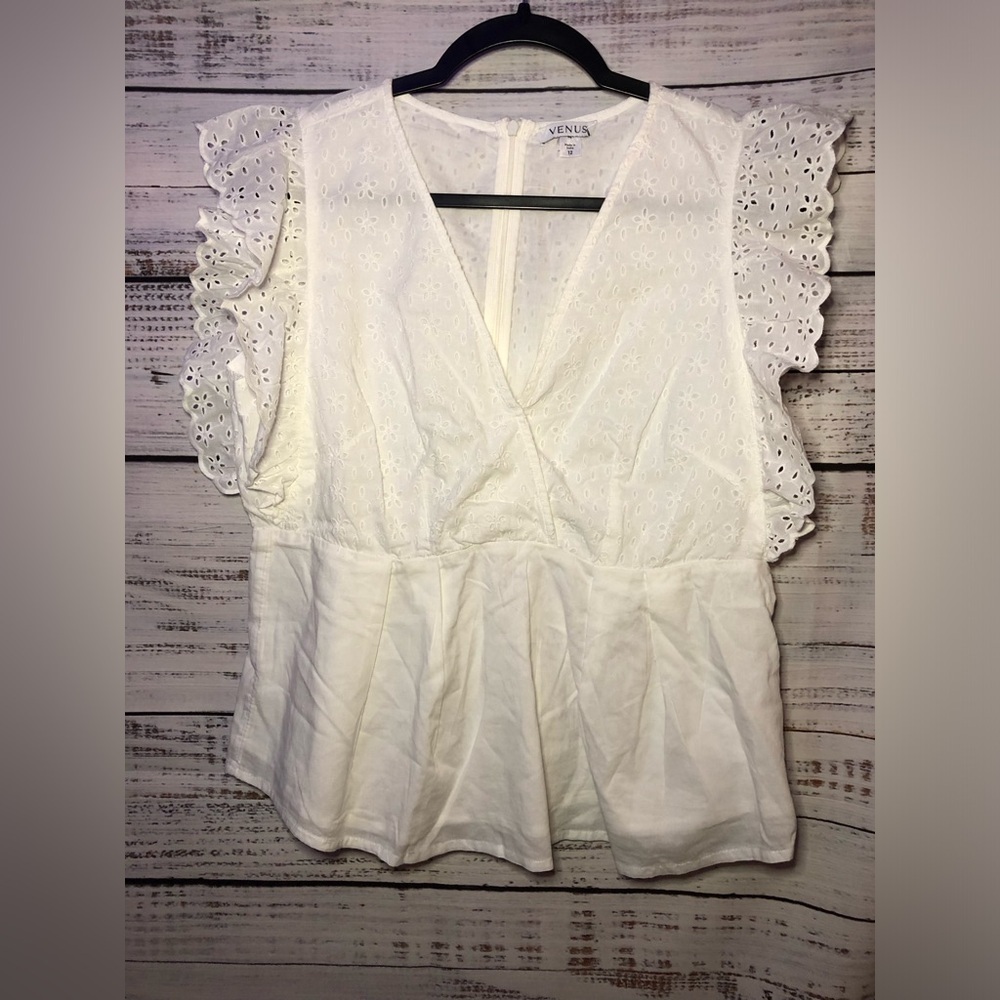 VENUS White Eyelet Ruffle Sleeve Blouse size 12 NWOT - Picture 9 of 12